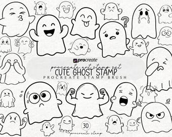 Ghost Procreate-tatoeageborstelstempelset Minimalistische fijne lijn tattoo-ontwerp tattooflitsset (digitale download)