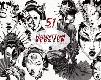 Japanese Geisha Tattoo Stamp Procreate Stamp Brushes Bundle Anime Procreate Stamp Tattoo Flash Anime Brushes Bundle Procreate Brush Set