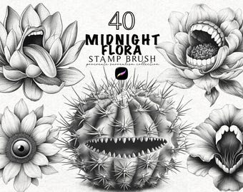Dark Botanical Tattoo Stamp Brushes for Procreate Tattoo Brush Set Dark Gothic Flower Tattoo Flash Design Digital Download Commercial Use