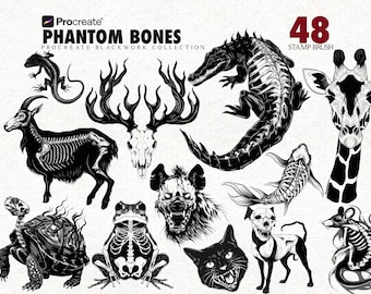 Tattooborstels Dark Gothic Animal Procreate – Horror- en Blackwork-stempelset voor iPad | Procreate-penselen voor tatoeëerders Digitale download