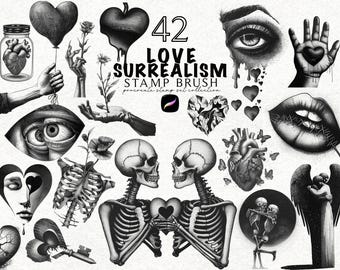 Surreal Love Art Procreate Stempel Pinsel Set Realistisch Tattoo Design Dunkel Romantisch Digital Artful Illustrationen Tattoo Stencils Flash