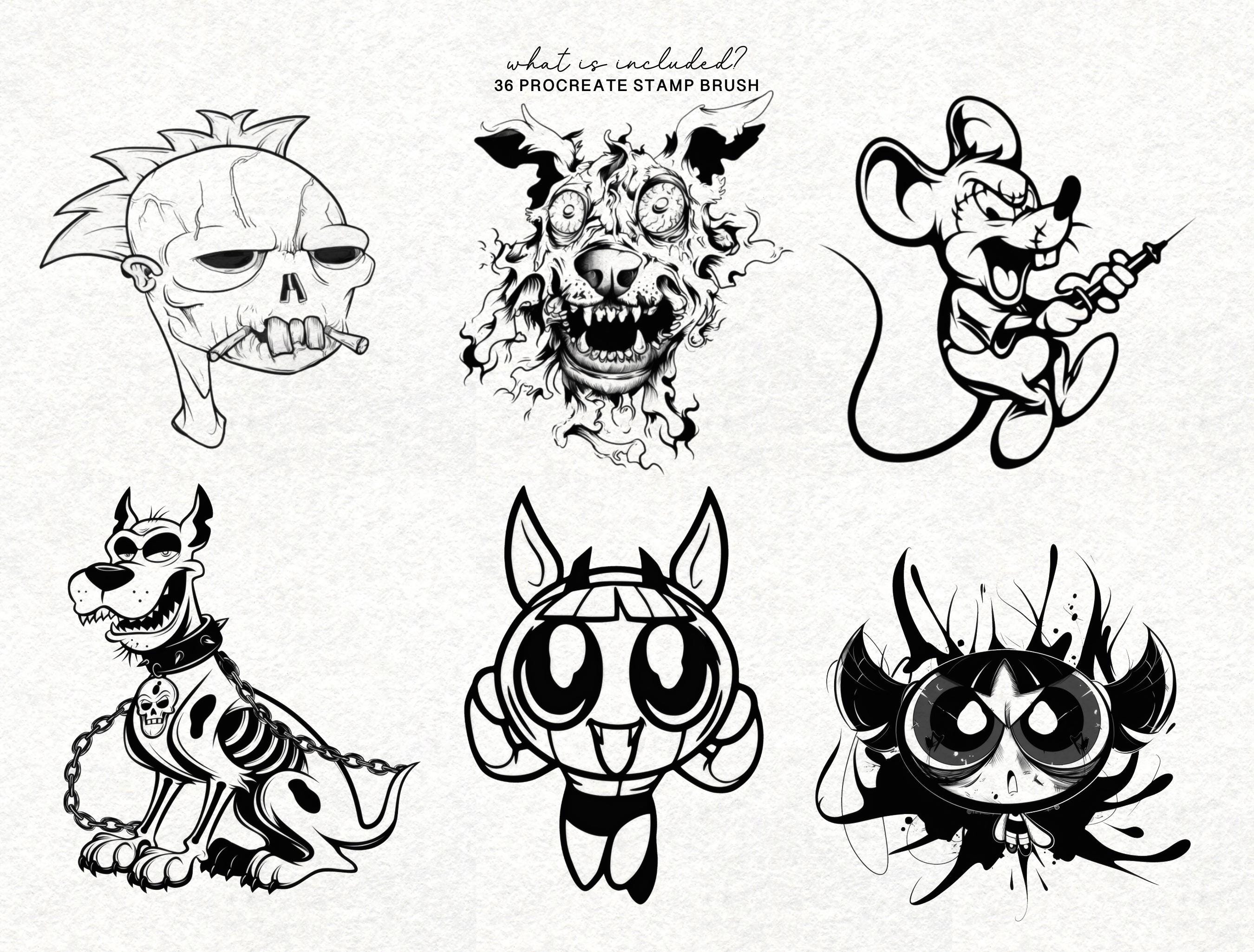Black Work Procreate Tattoo Brushes Blackwork Stamp Set for iPad ...