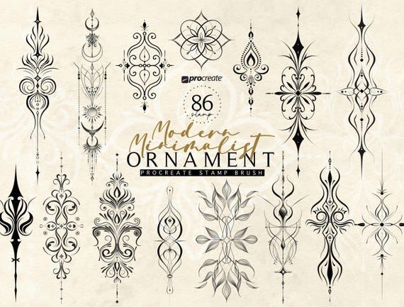 Ornamental Tattoo Procreate Stamps, Fine Line Tattoo Stencil Designs, Procreate Brushes, Minimalist Tattoo Brush Stamp (Digital Download)