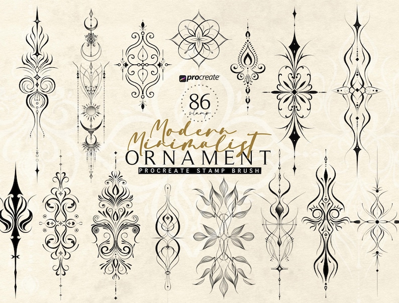 Ornamental Tattoo Procreate Stamps, Fine Line Tattoo Stencil Designs, Procreate Brushes, Minimalist Tattoo Brush Stamp (Digital Download) image 1