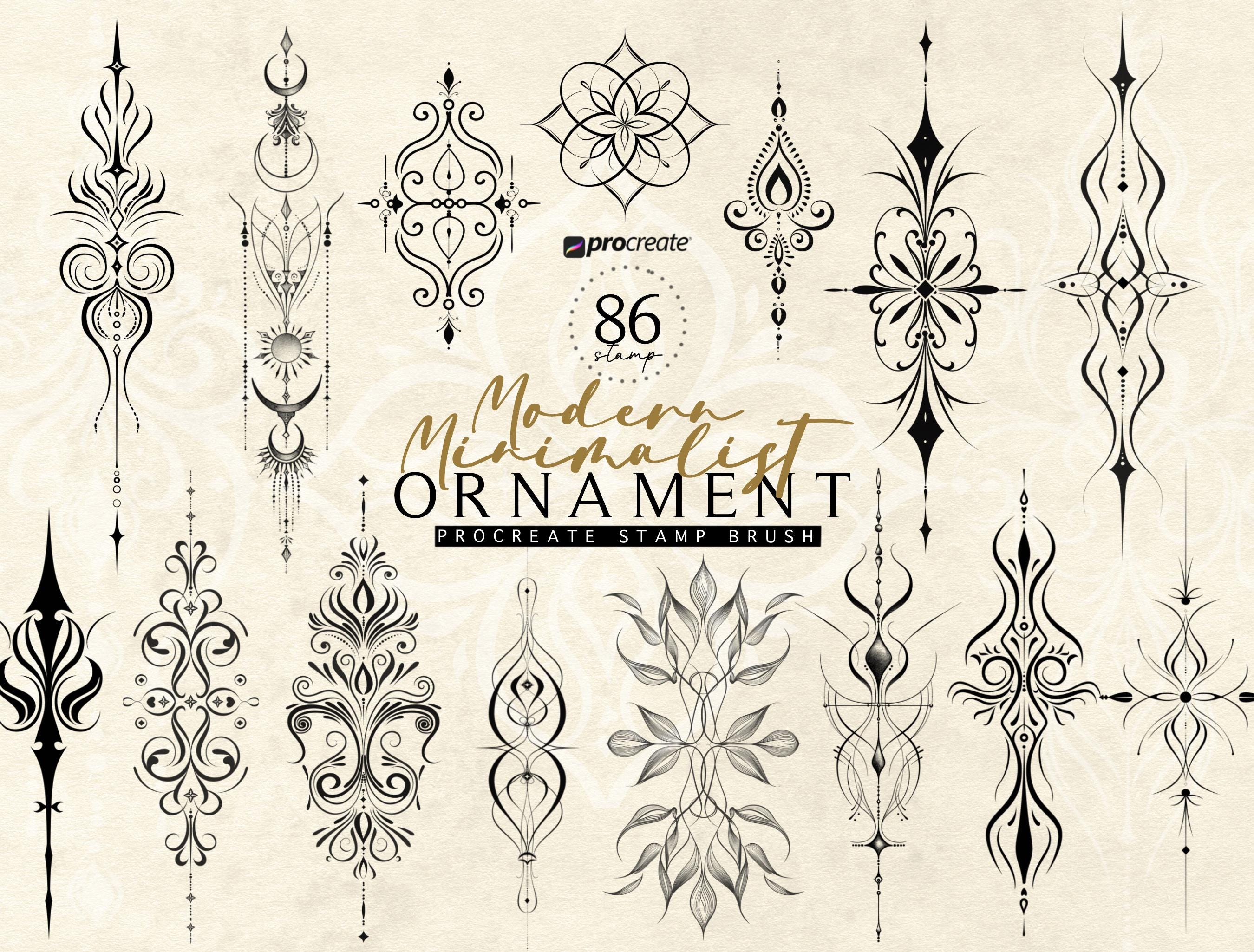 Ornamental Tattoo Procreate Stamps, Fine Line Tattoo Stencil Designs ...