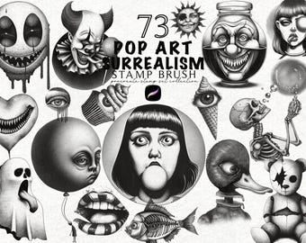 Surrealism Tattoo Procreate Stamp Brushes Bundle, Procreate Realistic Brushes, Flash Tattoo Stencil, Digital Flash for Tattoo Artists
