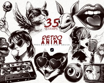 Retro Anime Procreate Stamp Brush Set Retro Vintage Manga Illustration Comic Style Art Pop Art Brushes Bundle for Procreate