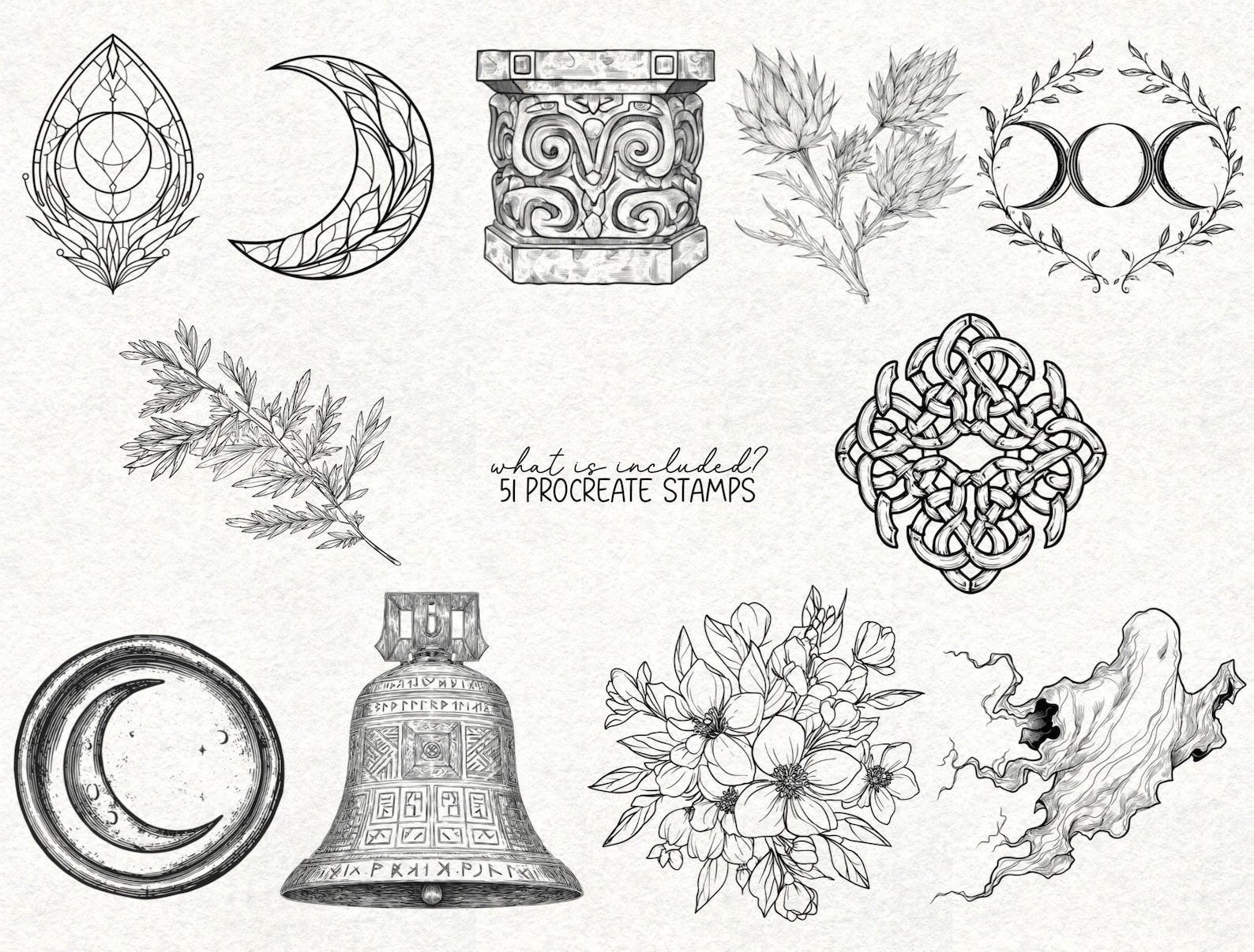 Witchy Gothic Tattoo Design Procreate Stamp Bundle Brush Stamp ...