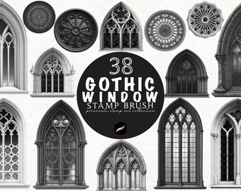 Gothic Kathedrale Fenster Procreate Realistischer Pinsel Stempel Tattoo Pinsel-Set Procreate Stempel Pinsel Bundle Procreate Tattoo-Design Kommerzielle Nutzung