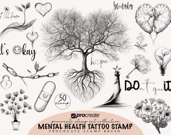 Mental Health Tattoo Design Procreate Stamp Brush Bundle Procreate Stamp Tattoo Stencil Design Procreate Tattoo Stamp Digital Brush Sets