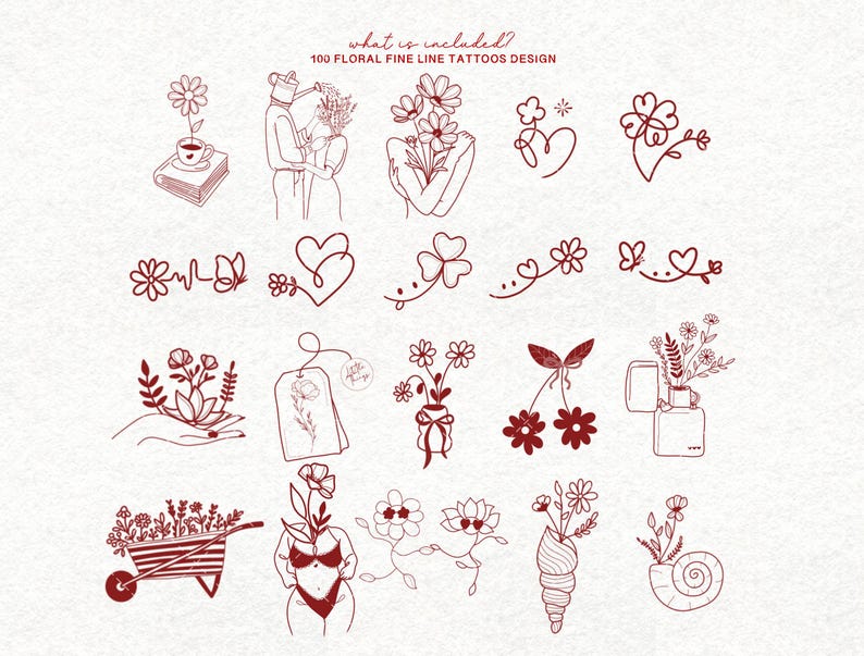 Fine Line Floral Tattoo Procreate Stamp Brush Set Botanical Ink Drawing ...