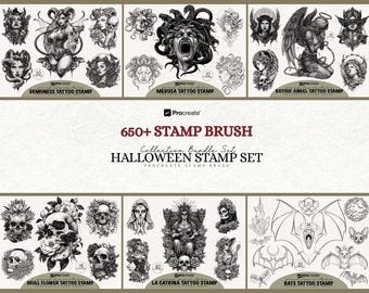 Halloween Tattoo Stamps: Procreate Brush Set (Digital Download)