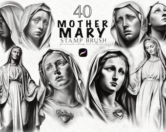 Virgin Mary Portrait Realistic Procreate Stamp, Digital Portrait Stamps, Religious Brush Stamp, Procreate Design, Realistic Tattoo Design