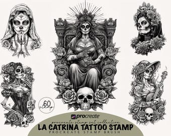 Sugar Skull Design Tattoo Procreate Stamp Bundle Brush Stamps Procreate Tattoo Stencil Design Procreate Tattoo brushes Procreate Tattoo Set