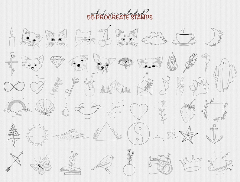 Minimalist Tattoo Procreate Stamp Bundle Brush Stamps Procreate Tattoo ...