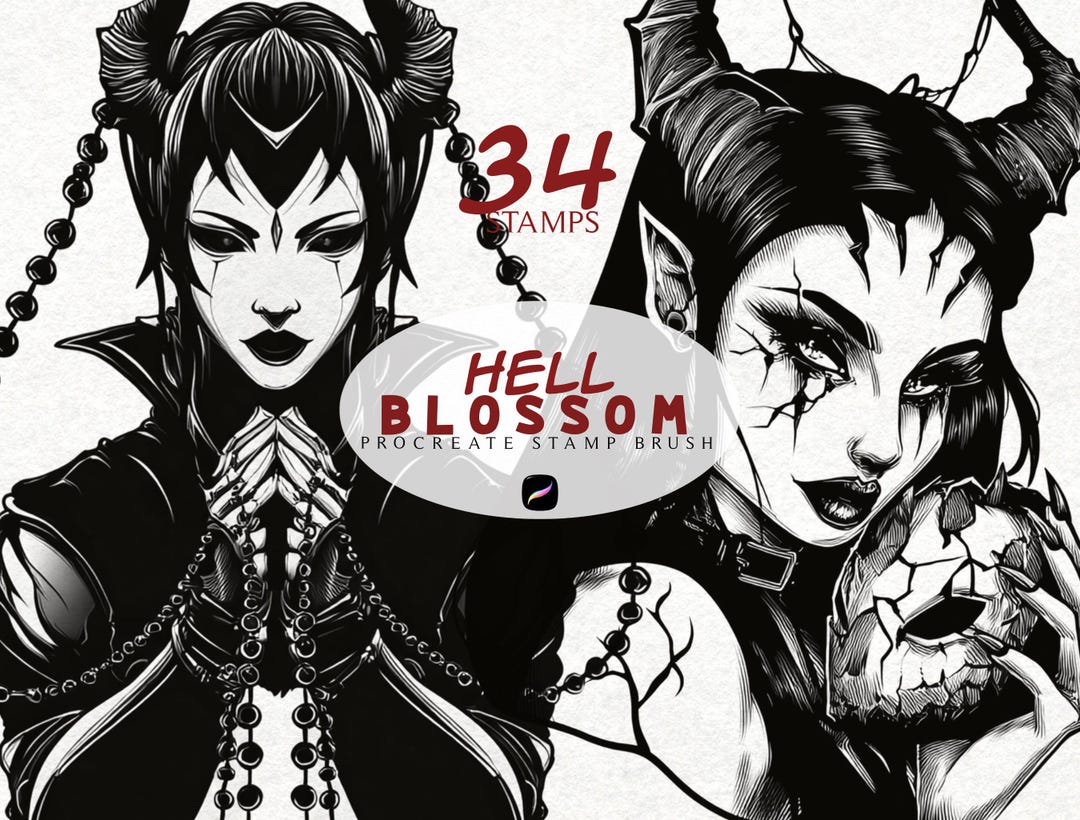 Blackwork Tattoo Design Procreate Stamp Brushes Dark Fantasy ...