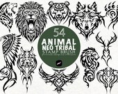 Tribal Animal Tattoo Procreate Stamp Brushes Bundle Blackwork Tattoo Stencils Procreate Ornamental Tattoo Flash Brushes Line Art Tattoo