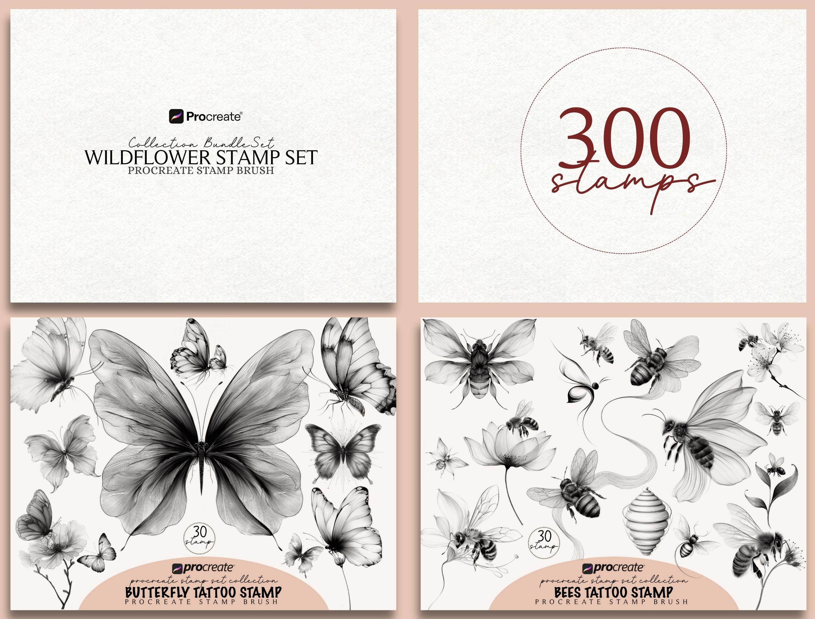 Wildflower Procreate Stamp Brush Set: Botanical Tattoo Design (digital ...