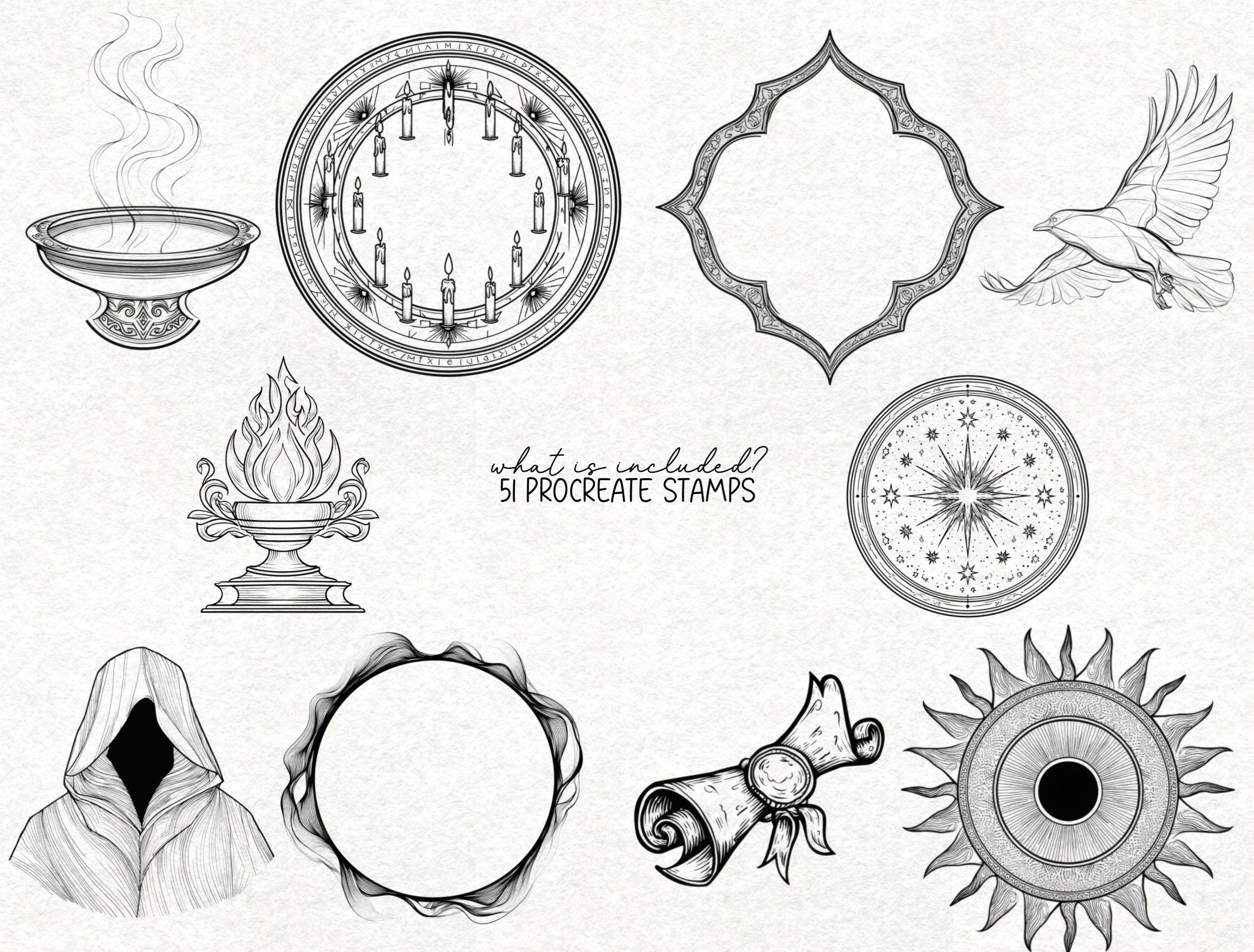 Witchy Gothic Tattoo Design Procreate Stamp Bundle Brush Stamp ...