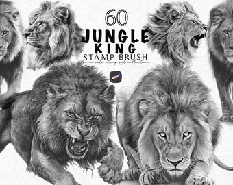 Lion Tattoo Stamp Procreate Brush Set – Realistische dierenmotieven (digitale download)