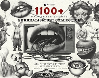 Procreate Tattoo Megabundel Surrealisme Tattoostempels voor Procreate Stempelborstels Bundel Procreate-borstels Realistische digitale tattoo-flitser