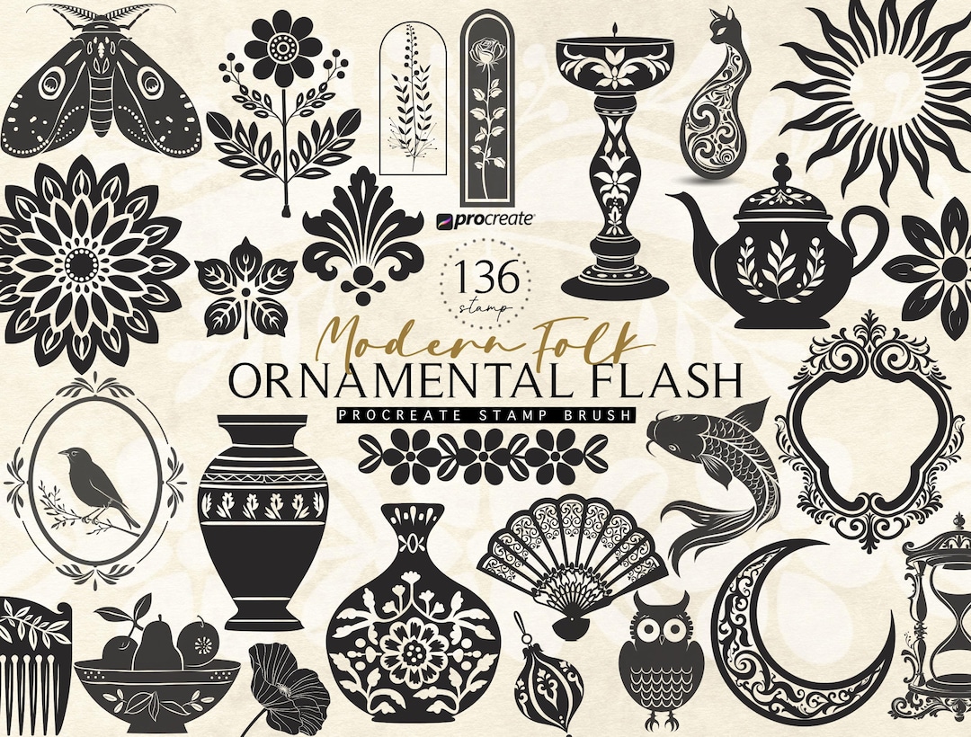 Modern Folk Art Ornamental Procreate Tattoo Brush Stamp Vintage Tattoo ...