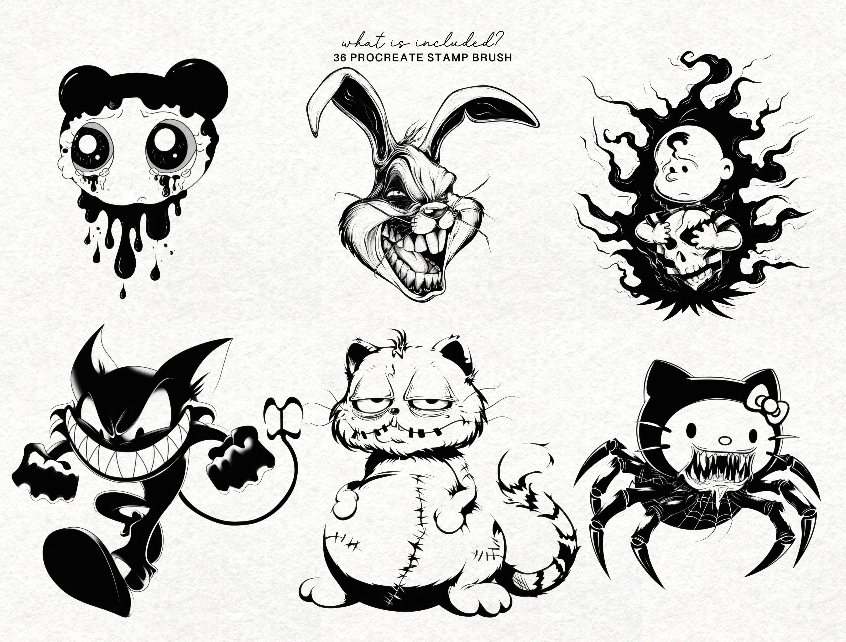 Black Work Procreate Tattoo Brushes Blackwork Stamp Set for iPad ...