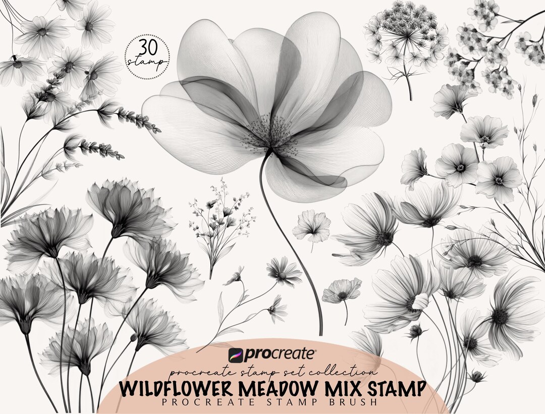 Wildflower Tattoo Procreate Stamp Brush Set | Minimalist Fine Line ...