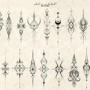 May include: A collection of 16 black and white decorative design stamps with intricate, symmetrical patterns. The designs include floral, geometric, and abstract elements. The text "what is included? 86 STAMP" is at the top.
