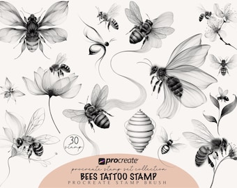 Bee Tattoo Design Procreate Stamp Brush Bundle Procreate Stamp Animal Tattoo Stencil Design Procreate Tattoo Stamp Brush