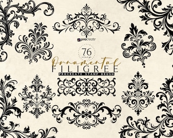 Ornamental Procreate Flash Tattoo Stamps Filigree Art Deco Ornament Tattoo Flash Stamps Procreate Stamp Brush Set Digital Download