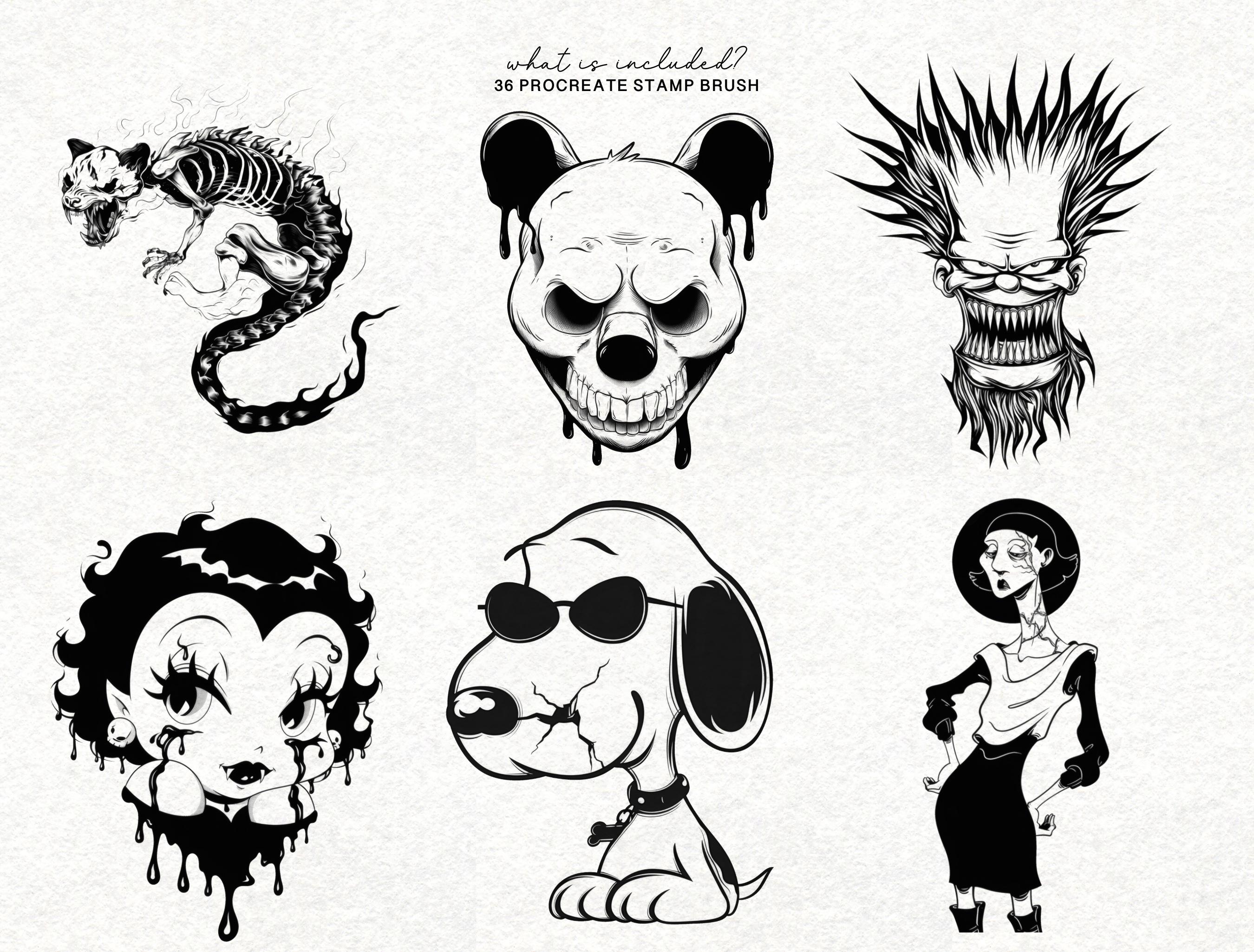 Black Work Procreate Tattoo Brushes Blackwork Stamp Set for iPad ...
