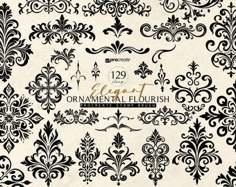 Ornamental Elegant Flourish Procreate Tattoo Stamp Brush, Ornamental Tattoo Brushes for Procreate, Procreate Ornamental Line Tattoo