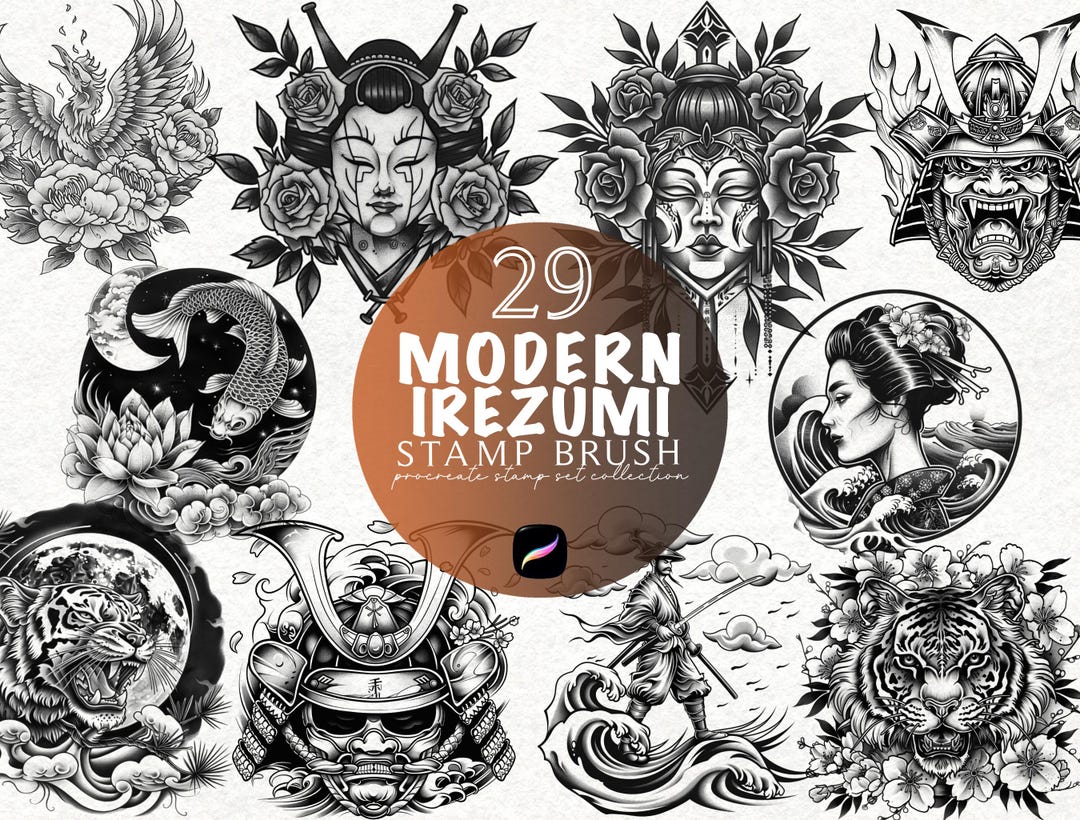 Japanese Traditional Tattoos Flash Procreate Stamp Brush Set Old School ...