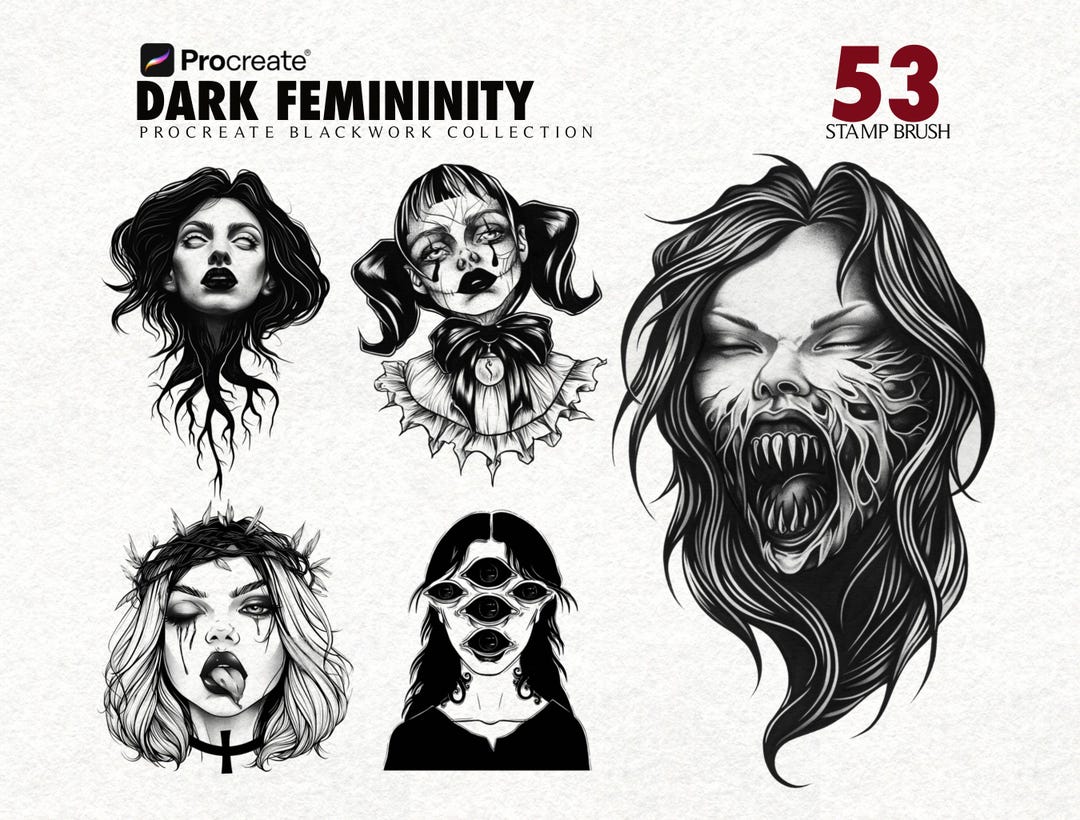 Dark Art Tattoo Procreate Stamp Brushes- Horror, Gothic Illustration ...