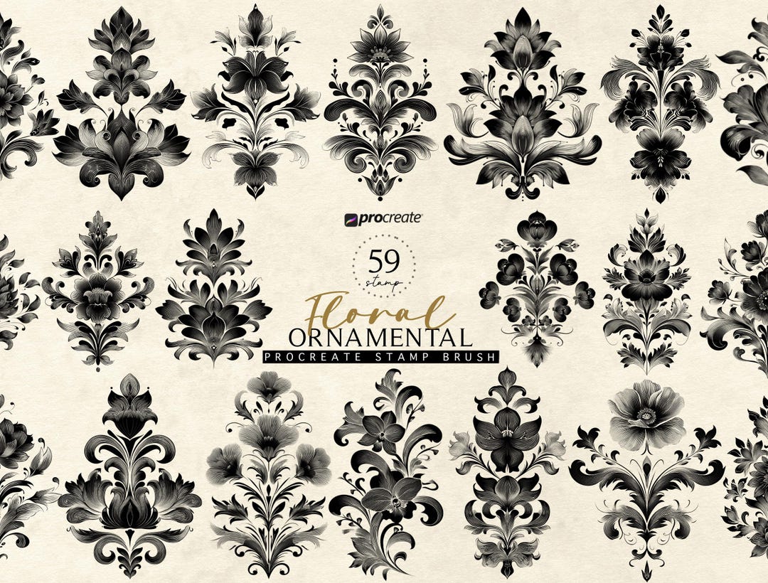Floral Ornamental Tattoo Procreate Brushes Baroque Floral Art Vintage ...