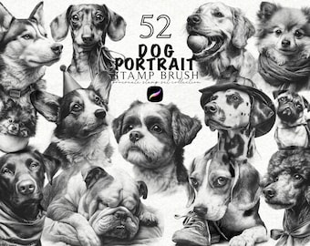Hondenportret Realistisch voortplantenstempel, digitale portretstempels, borstelstempel hond gezicht, ontwerp voortplanten, realistisch tattoo-ontwerp