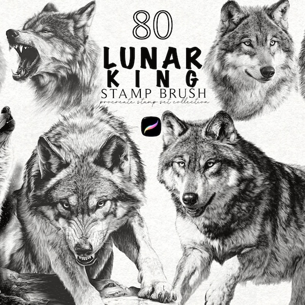 Wolf Tattoo Procreate Stamp Brush Set | Realistic Animal Designs (Digital Download)