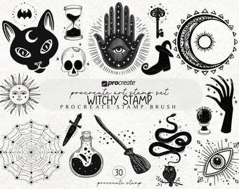 Witchy Tattoo Design Procreate Stempel Bundel Borstelstempel Procreate Tattoo Sjabloonontwerp Procreate Tattoo Penselen Procreate Tattoo Stempelset
