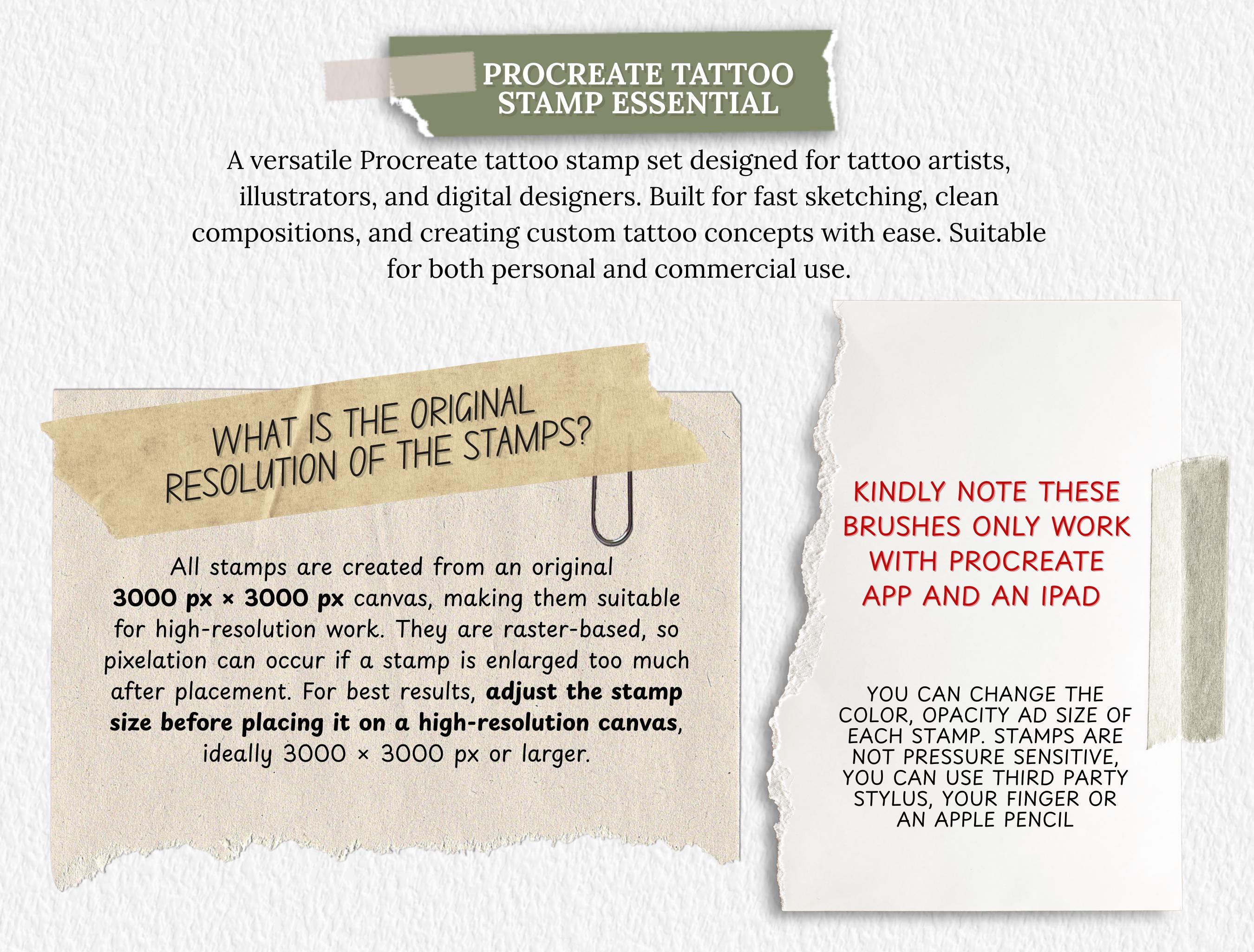 Black Work Procreate Tattoo Brushes Blackwork Stamp Set for iPad ...