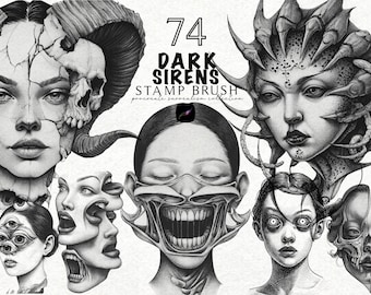 Dark Art Tattoo Stempel Borstel voor Procreate Tattoo Design Postzegels Artistieke Tattoo Procreate Stamps Donker vrouwelijk portret Tattoo Design