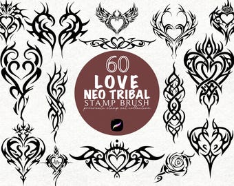 Tribal Tattoo Heart Procreate Stamp Brushes Bundle Blackwork Tattoo Stencil Procreate Ornamental Tattoo Flash Brushes Line Art Tattoo Design