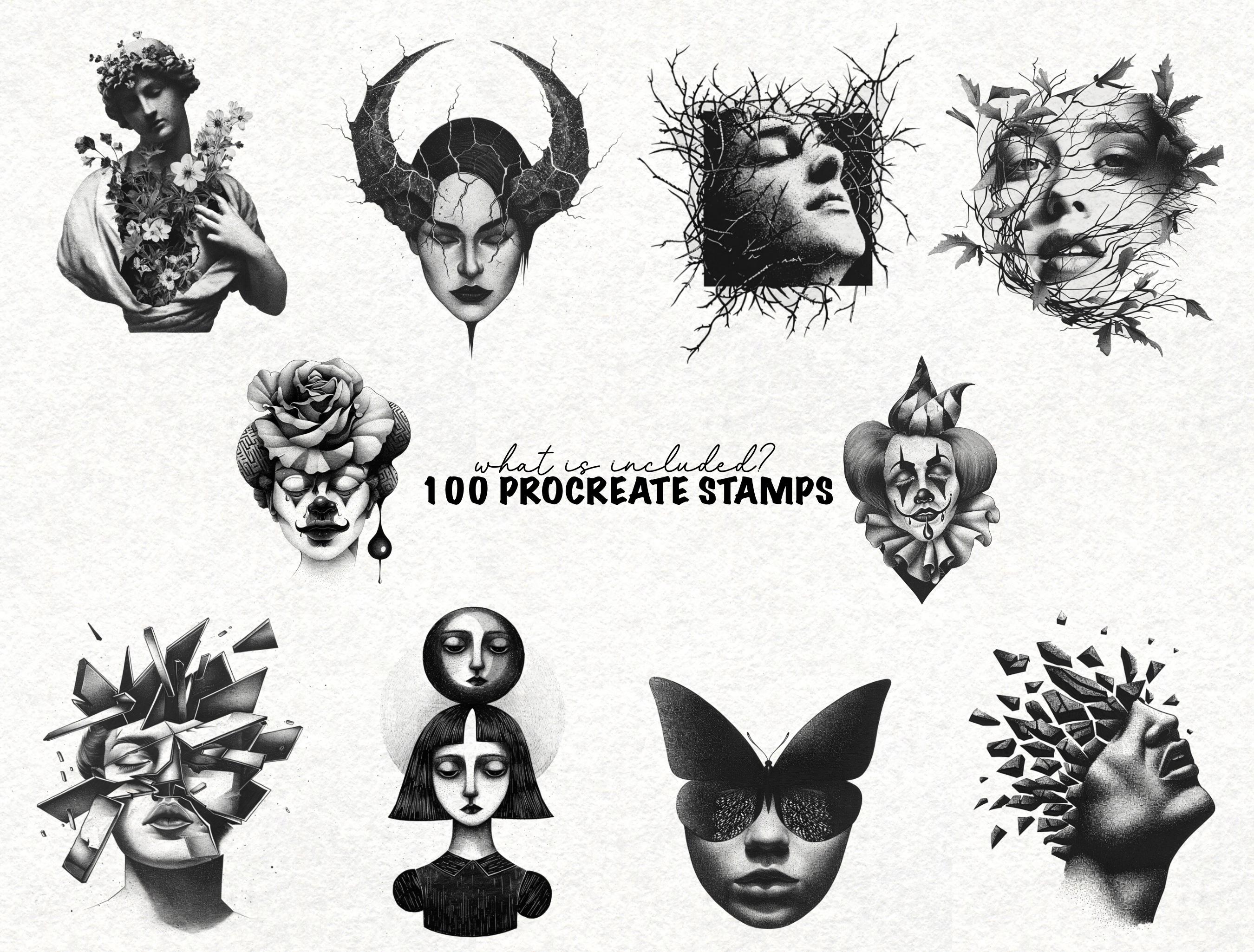 Surrealism Tattoo Stamps for Procreate Stamp Brushes Bundle Procreate ...