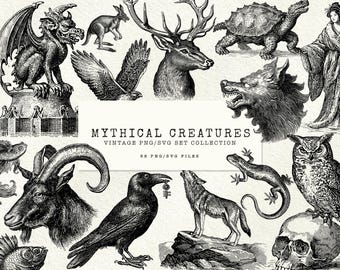 Mythische wezens Clipart Fantasy Animal Png Dragon Griffin Clipart Mythische Svg-bundel Fantasy Creature Png Fantasy Bundle Fantasy Tattoo