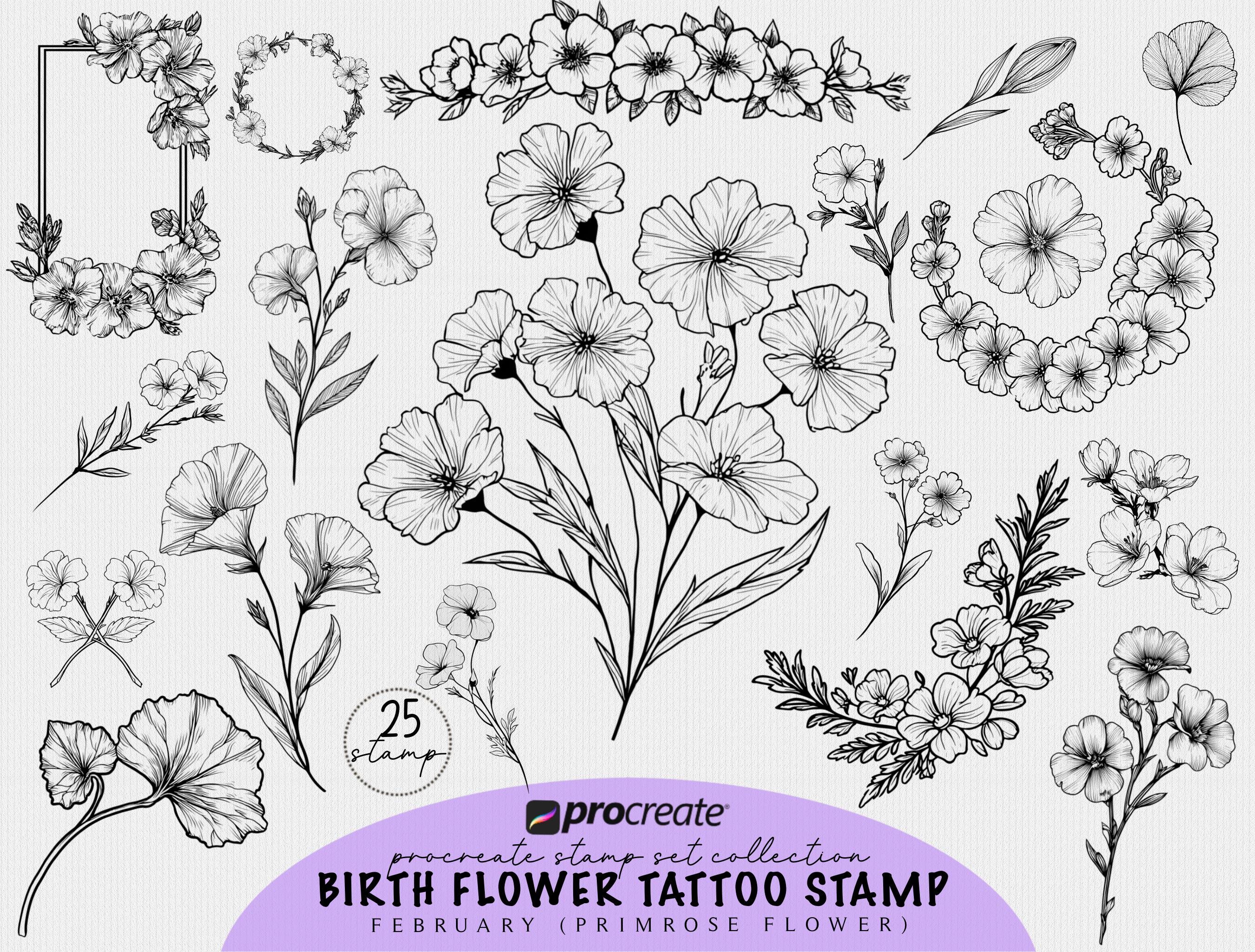 February Birth Month Flower Tattoo Designs for Procreate Tattoo Stamp ...