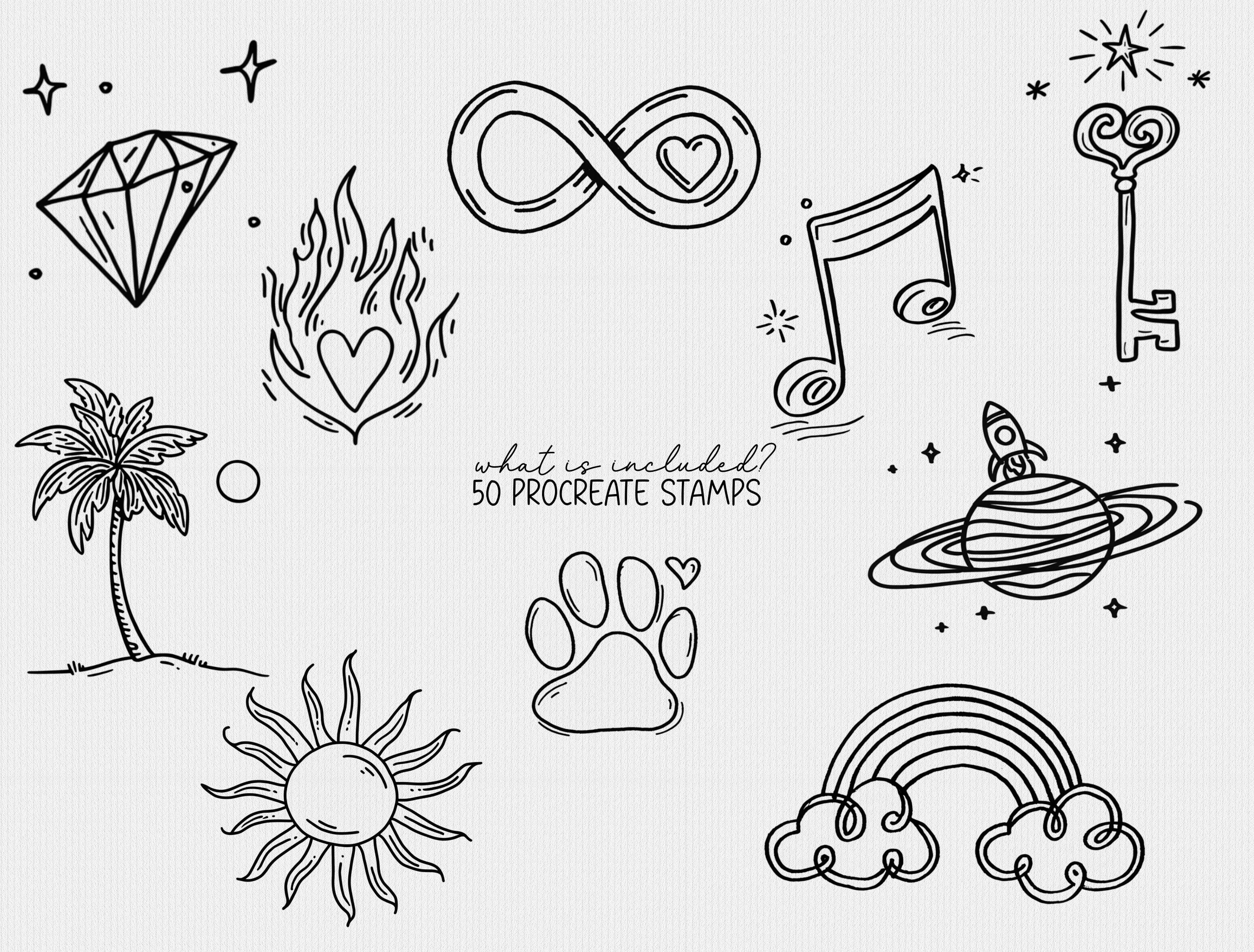 Minimalist Fine Line Tattoo Stamp Bundle Brush Stamps Procreate Tattoo ...