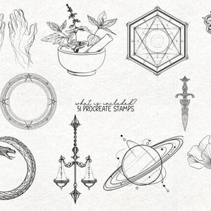 Witchy Gothic Tattoo Design Procreate Stamp Bundle Brush Stamp ...
