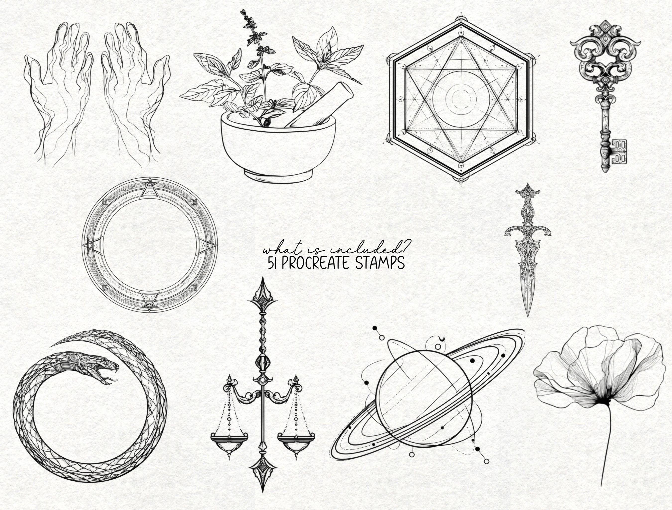 Witchy Gothic Tattoo Design Procreate Stamp Bundle Brush Stamp ...