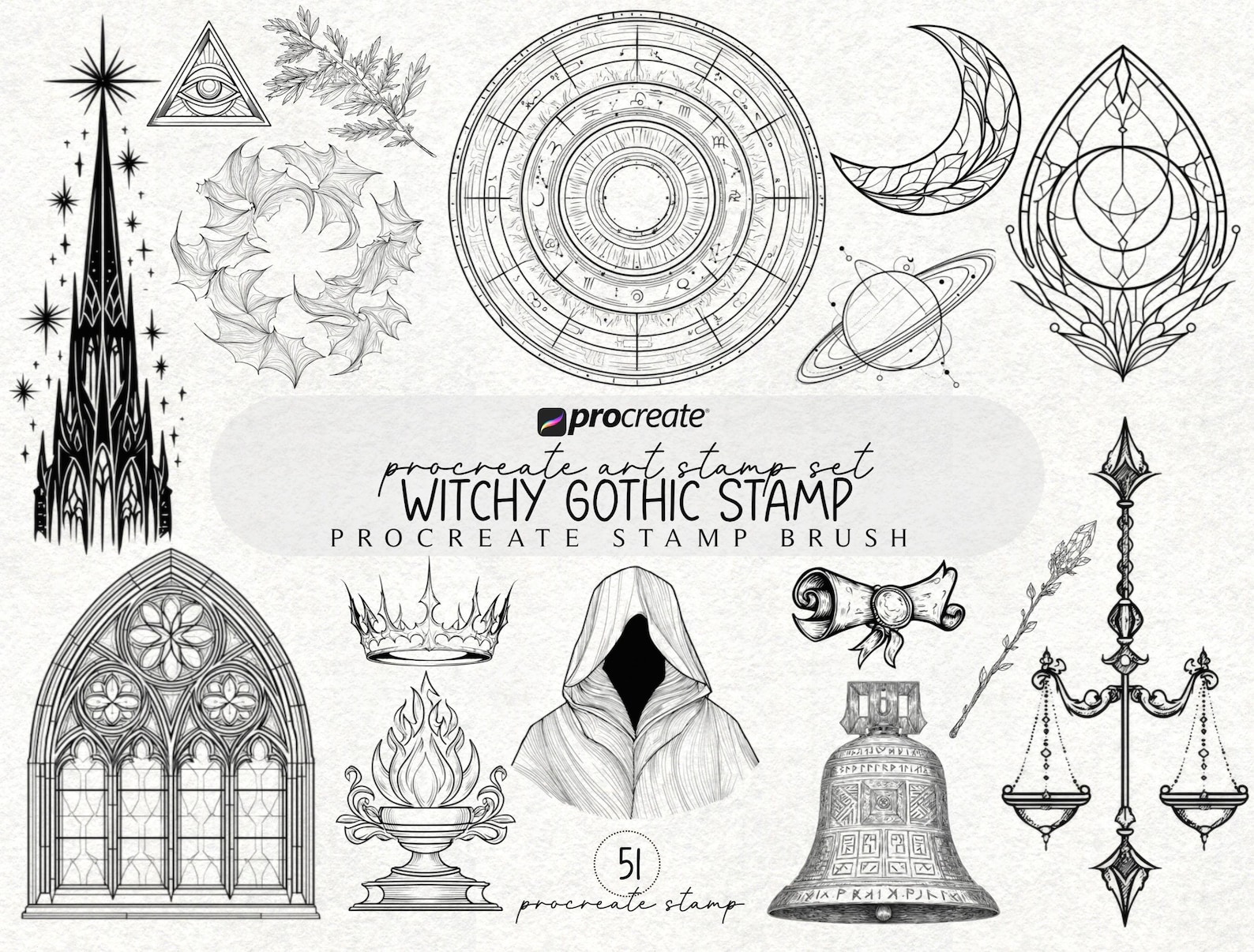 Witchy Gothic Tattoo Design Procreate Stamp Bundle Brush Stamp ...