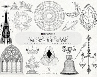 Witchy Gothic Tattoo Design Procreate-stempelbundel Borstelstempel Procreate Tattoo-sjabloonontwerp Procreate-tatoeageborstels Procreate-stempelset